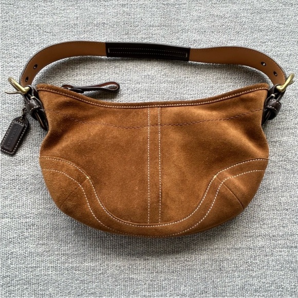 RARE 90s Brown Suede Coach Shoulder Bag - Picture 1 of 6